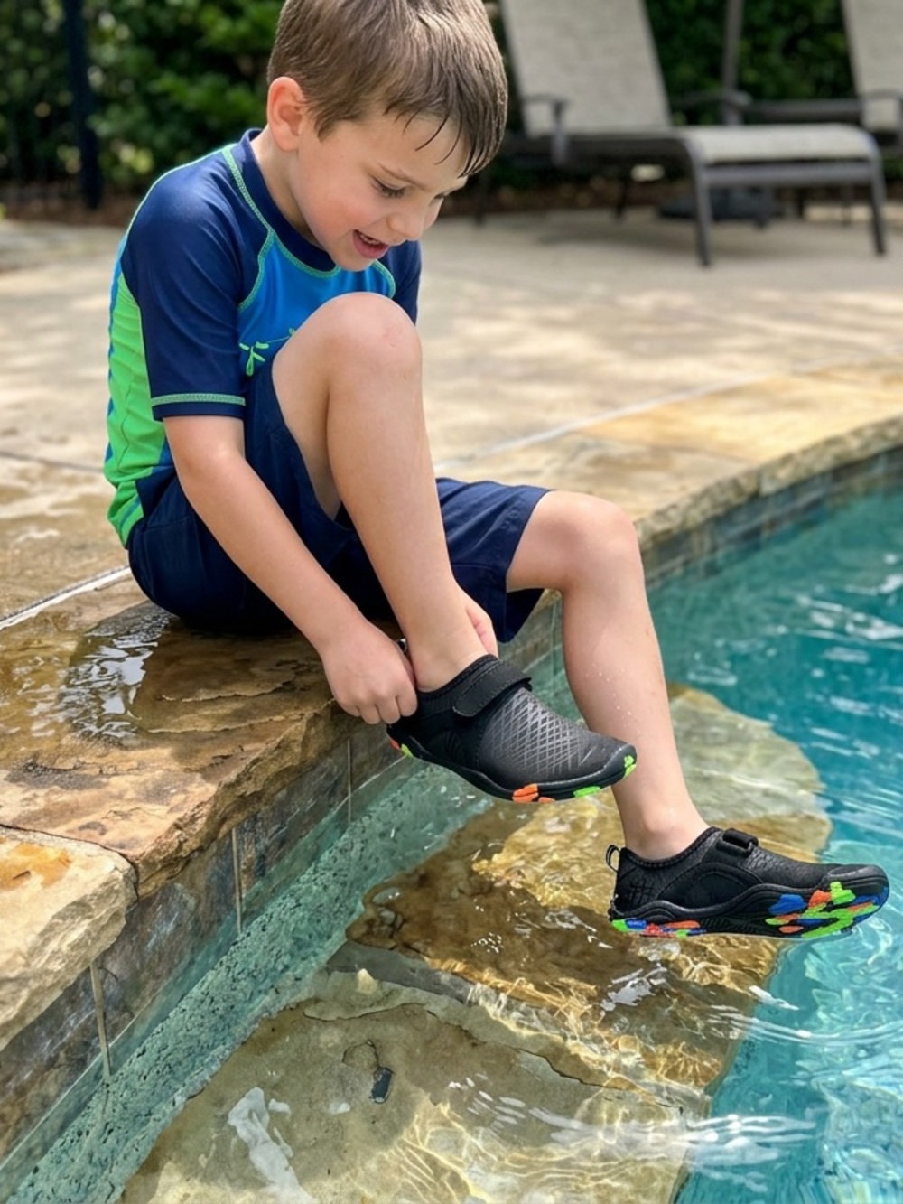 Kids Black Multi-Color Water Shoes